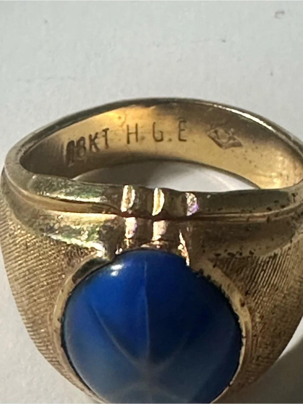Gold-Tone electroplated size 7 Ring with Blue Oval sapphire men’st